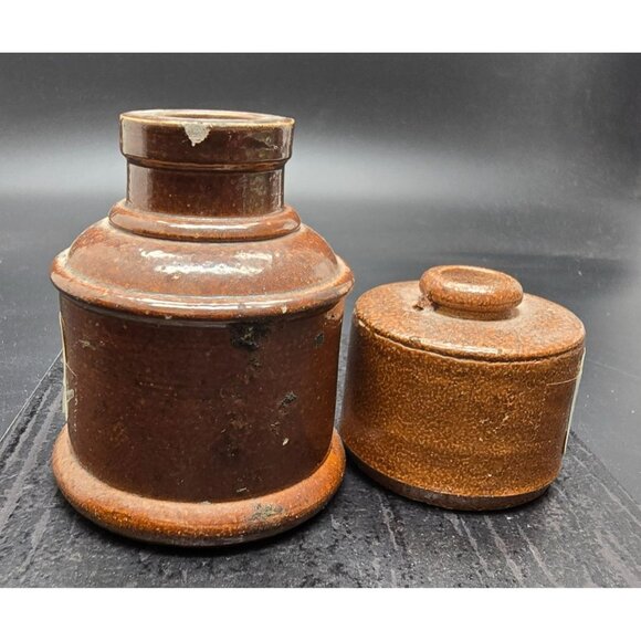 Antique Stone Ink Well Circa 1860s Dug In San Francisco Brown Glaze Finish HS285 - Picture 4 of 6